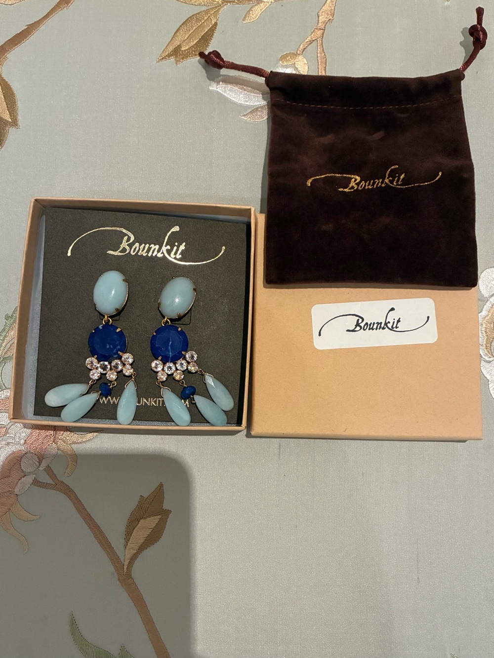 Bounkit Semi-Precious Blue & Light Aqua Transformable Drop Statement Earrings - Picture 2 of 8
